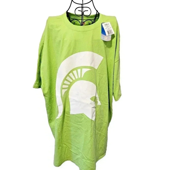 MSU Michigan State Spartans T-Shirt 2XL NWT Unisex Neon Green Sparty 100% Cotton - Picture 1 of 3